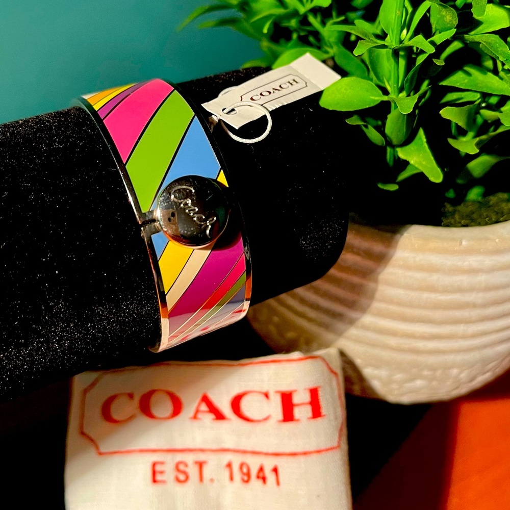 Coach Multicolor Strip Hinged Bracelet #94953 SV/MC- NWT